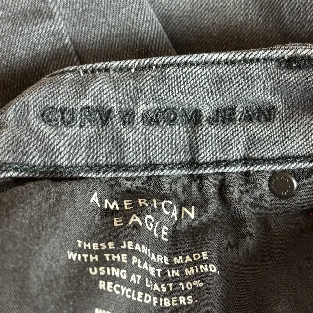 American Eagle Curvy Mom Jeans Womens Size 14 Gray Charcoal Wash High‎ Rise